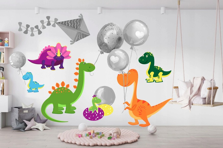 DomTextilu Samolepka na stenu veselý farebný dinosaury 120 x 240 cm