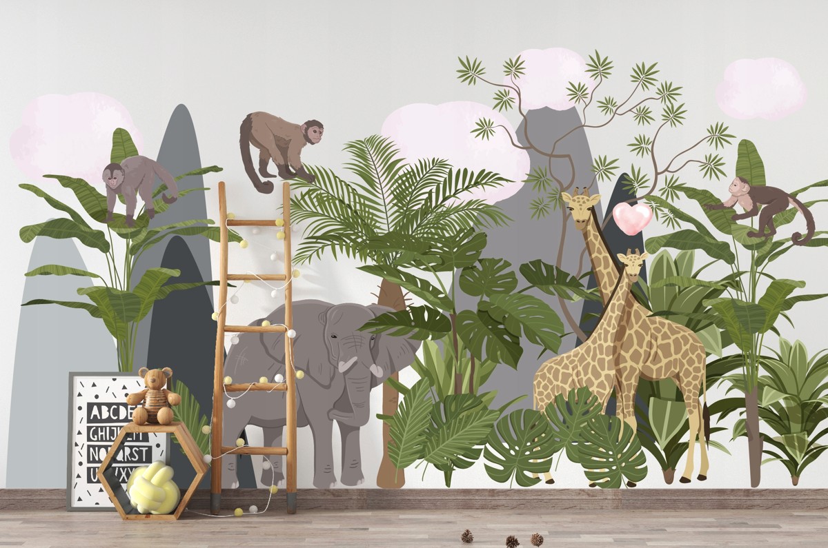 DomTextilu Samolepka na stenu zvieratka v džungli 120 x 240 cm
