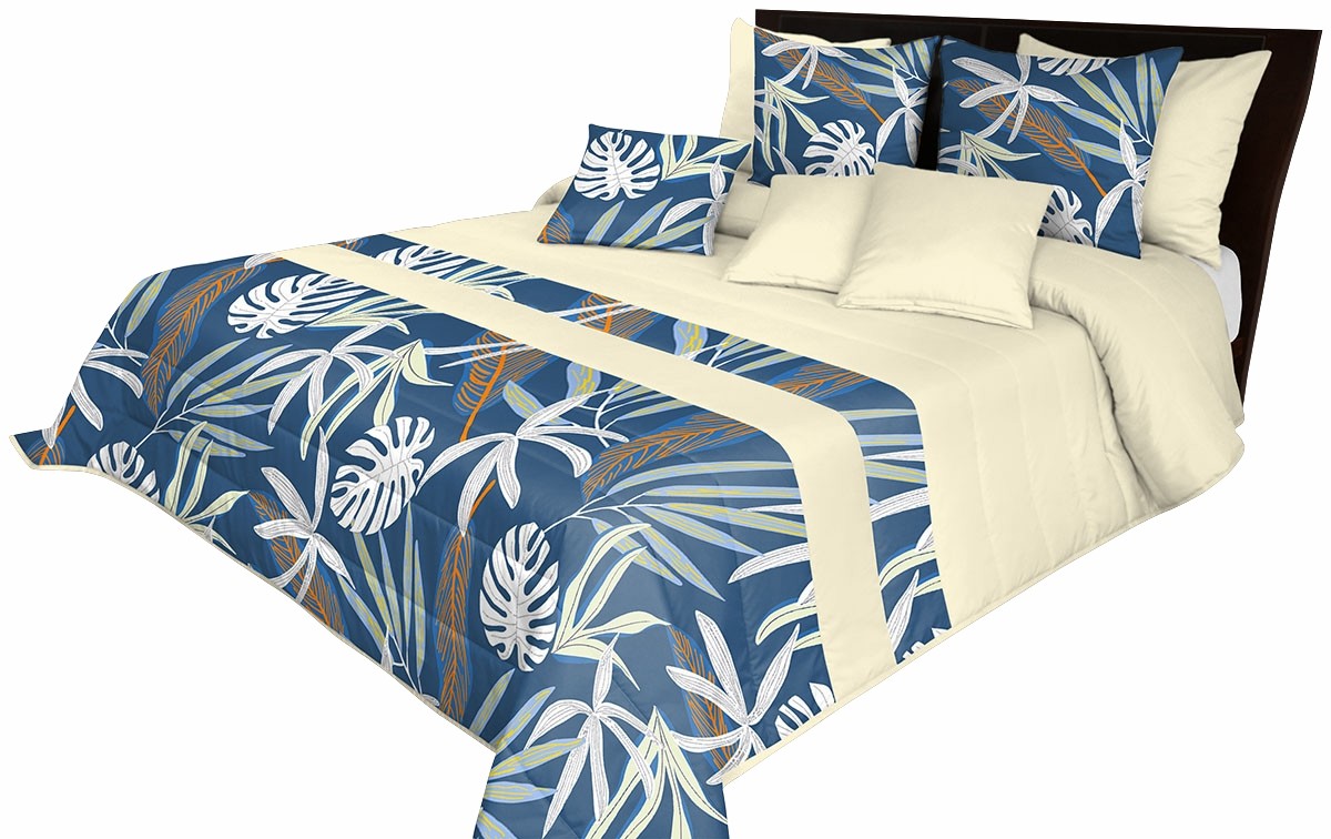 domtextilu.sk Elegantné modré prehozy na posteľ s krásnym vzorom listov Šírka: 260 cm | Dĺžka: 240 cm 62666-237338