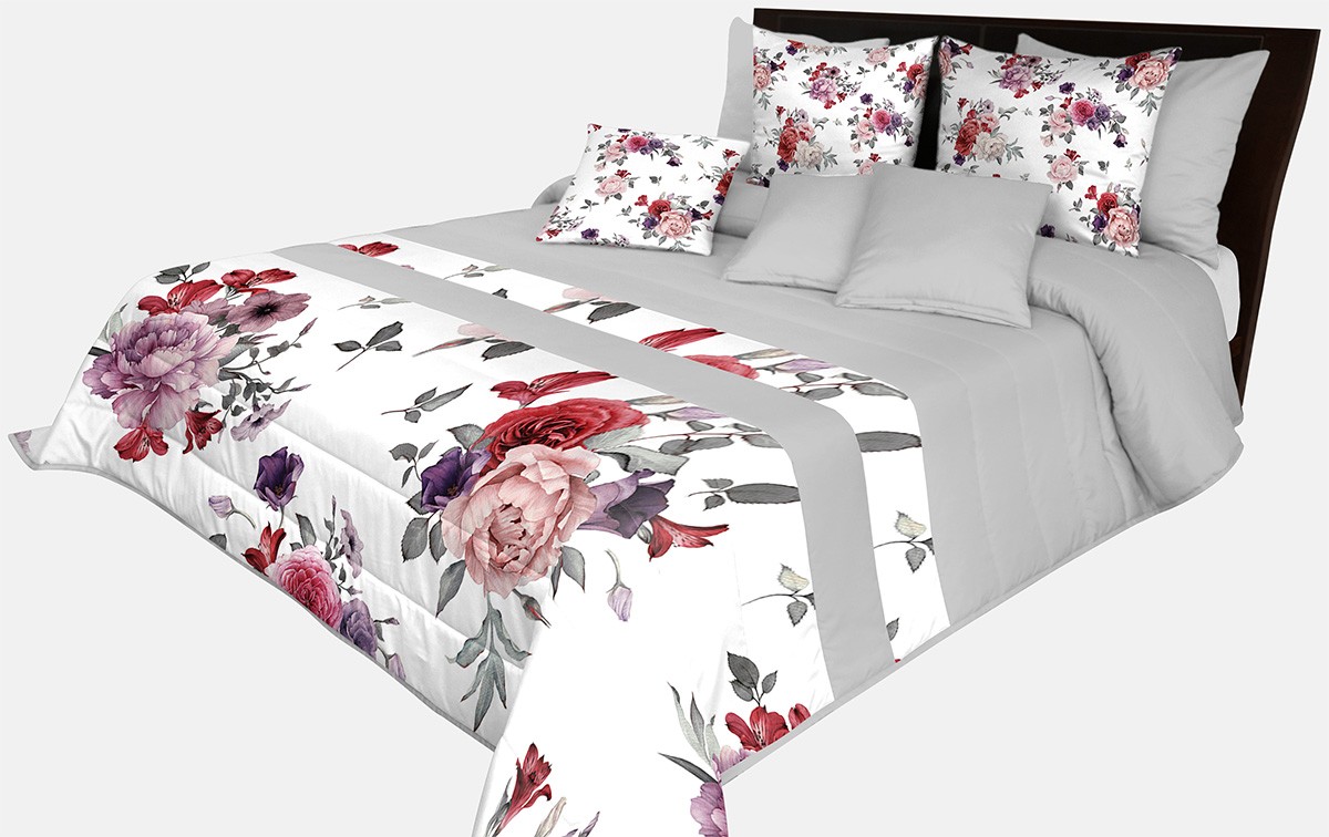 domtextilu.sk Romantický prehoz na posteľ v sivej farbe s nádhernými ružovo-fialovými kvetinami Šírka: 240 cm | Dĺžka: 240 cm 65876-239649