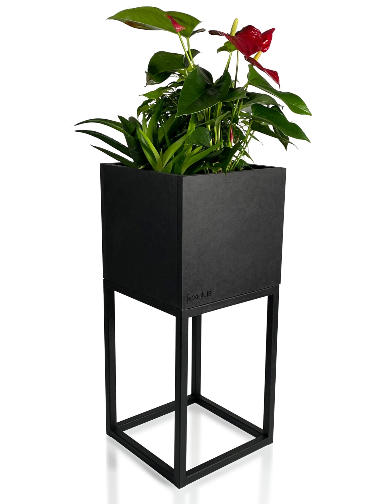Domtextilu Čierny minimalistický kovový kvetináč 22X22X50 cm