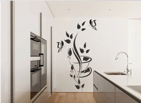 domtextilu.sk Nálepka na stenu do kuchyne s motívom kvetov, motýľa a šálky 80 x 160 cm