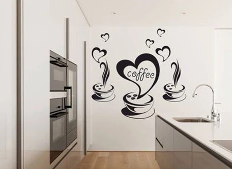 domtextilu.sk Nálepka na stenu do kuchyne s motívom kávy a srdiečok 60 x 120 cm