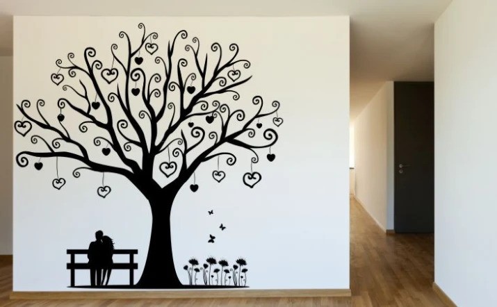 domtextilu.sk Nálepka na stenu do interiéru s motívom zaľúbeného páru pod stromom lásky 200 x 200 cm
