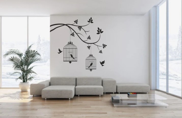 domtextilu.sk Nálepka na stenu do interiéru s motívom vtáčikov v klietke 100 x 100 cm