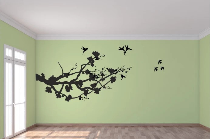 domtextilu.sk Nálepka na stenu do interiéru konár stromu a lietajúce vtáky 60 x 120 cm