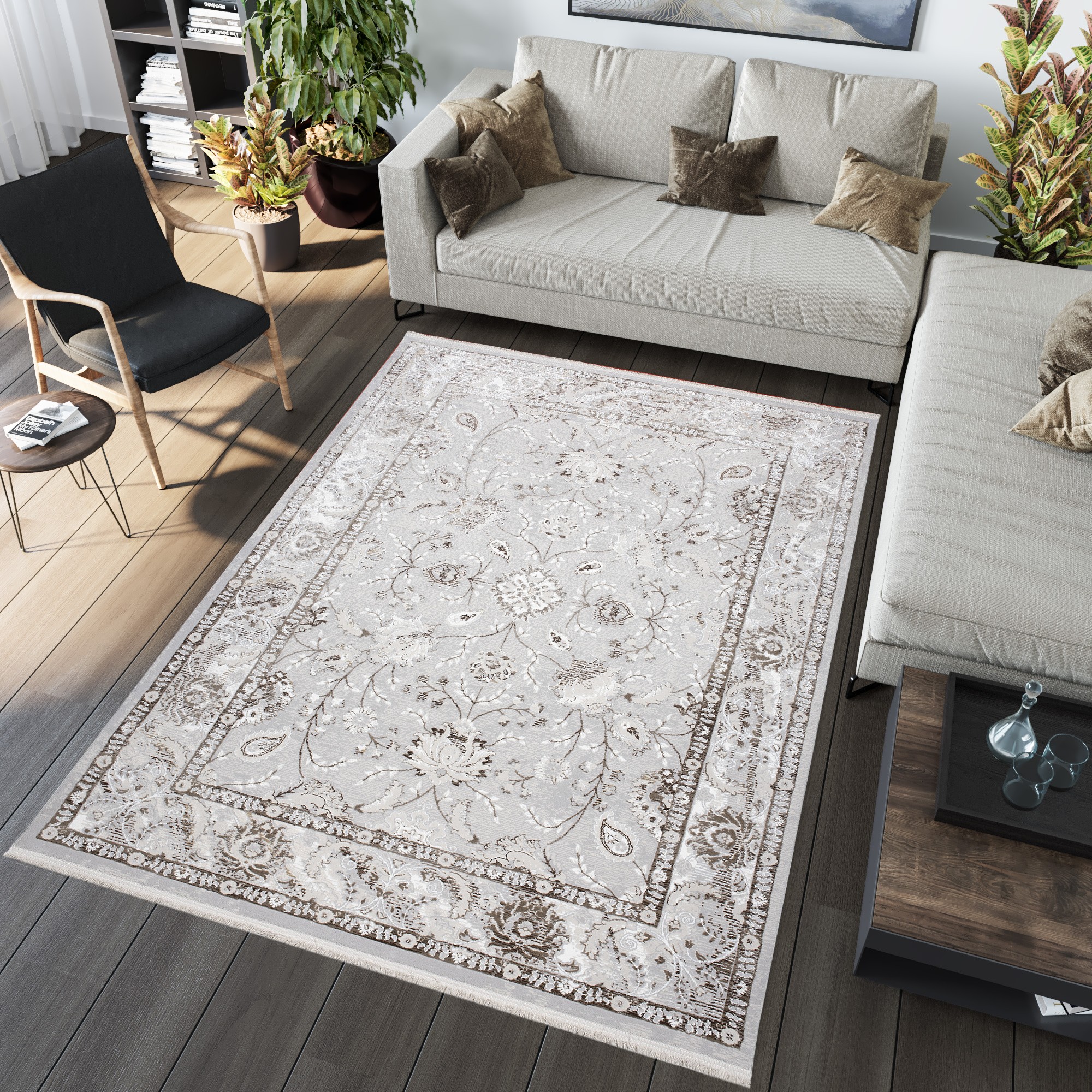 domtextilu.sk Svetlý béžovo-sivý dizajnový vintage koberec so vzormi 68235-243185