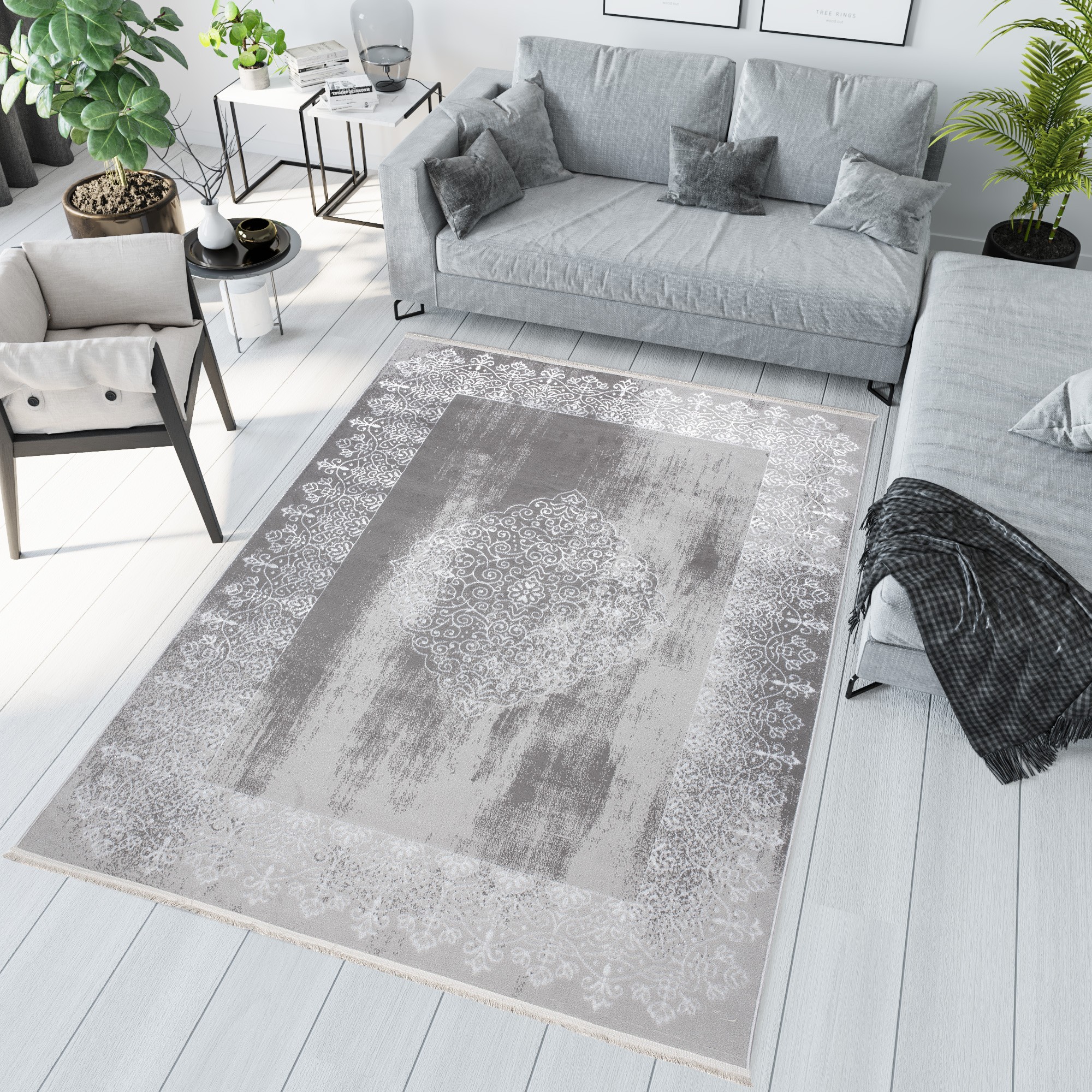 domtextilu.sk Moderný koberec sivej farby s orientálnym vzorom bielej farby 68275-243269