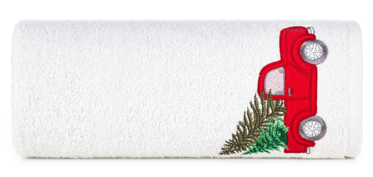 Bavlnený vianočný uterák biely s autom Šírka: 50 cm | Dĺžka: 90 cm