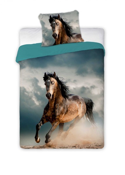 domtextilu.sk Modré posteľné obliečky s cválajúcim koňom Šírka: 140 cm | Dĺžka: 200 cm 10120-27967
