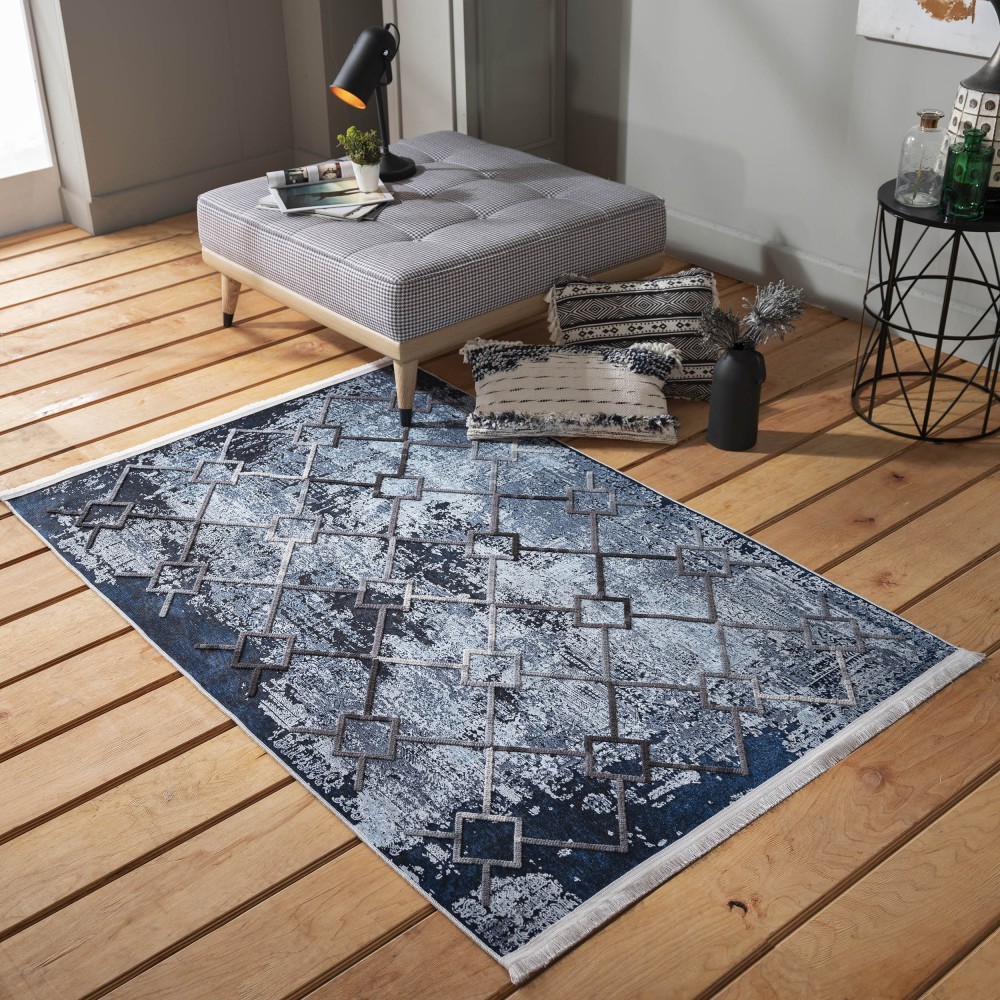 domtextilu.sk Fenomenálny modrý vzorovaný koberec v škandinávskom štýle 39659-183523