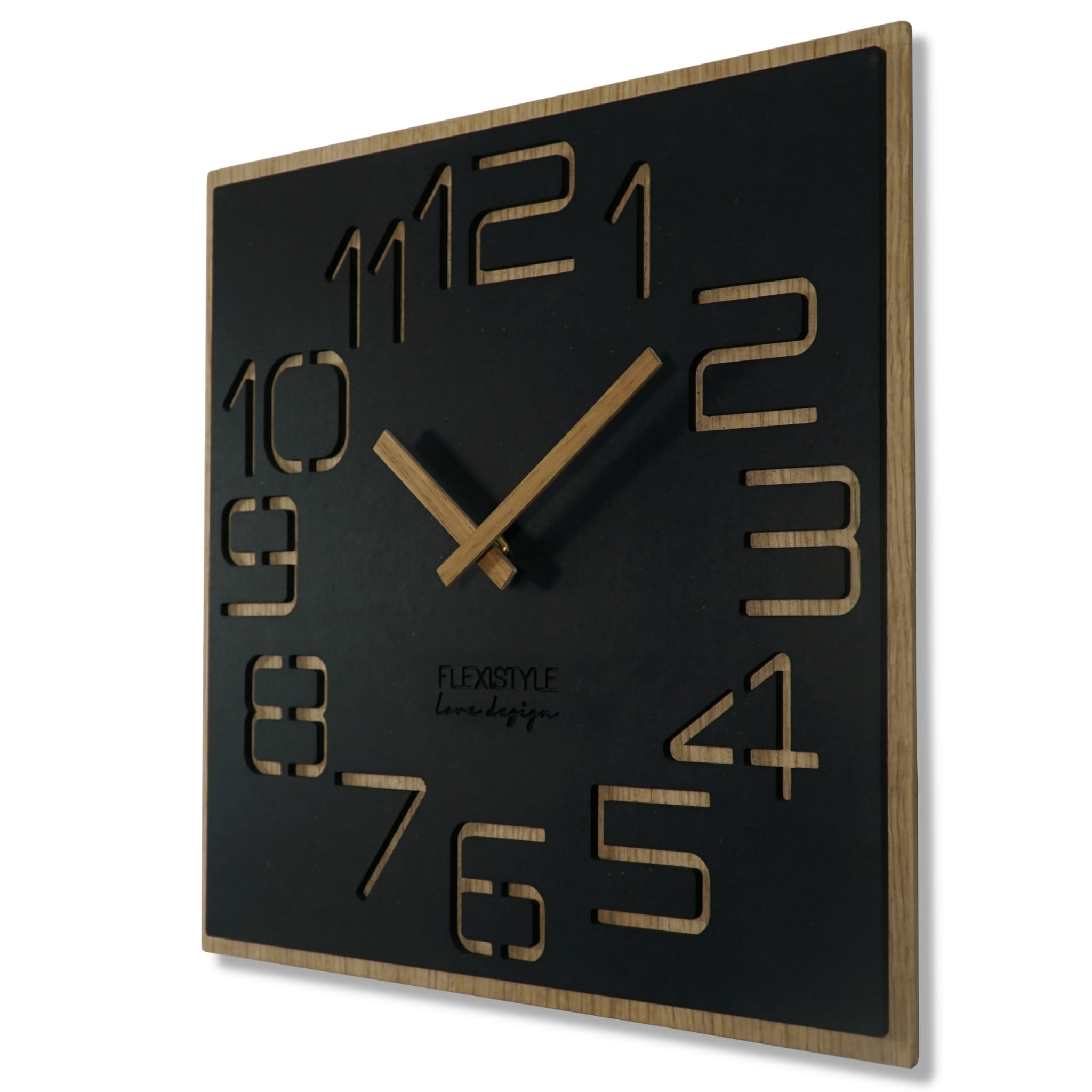 E-shop domtextilu.sk Dizajnové nástené hodiny v kombinácii dreva a čiernej farby 40 cm 47307