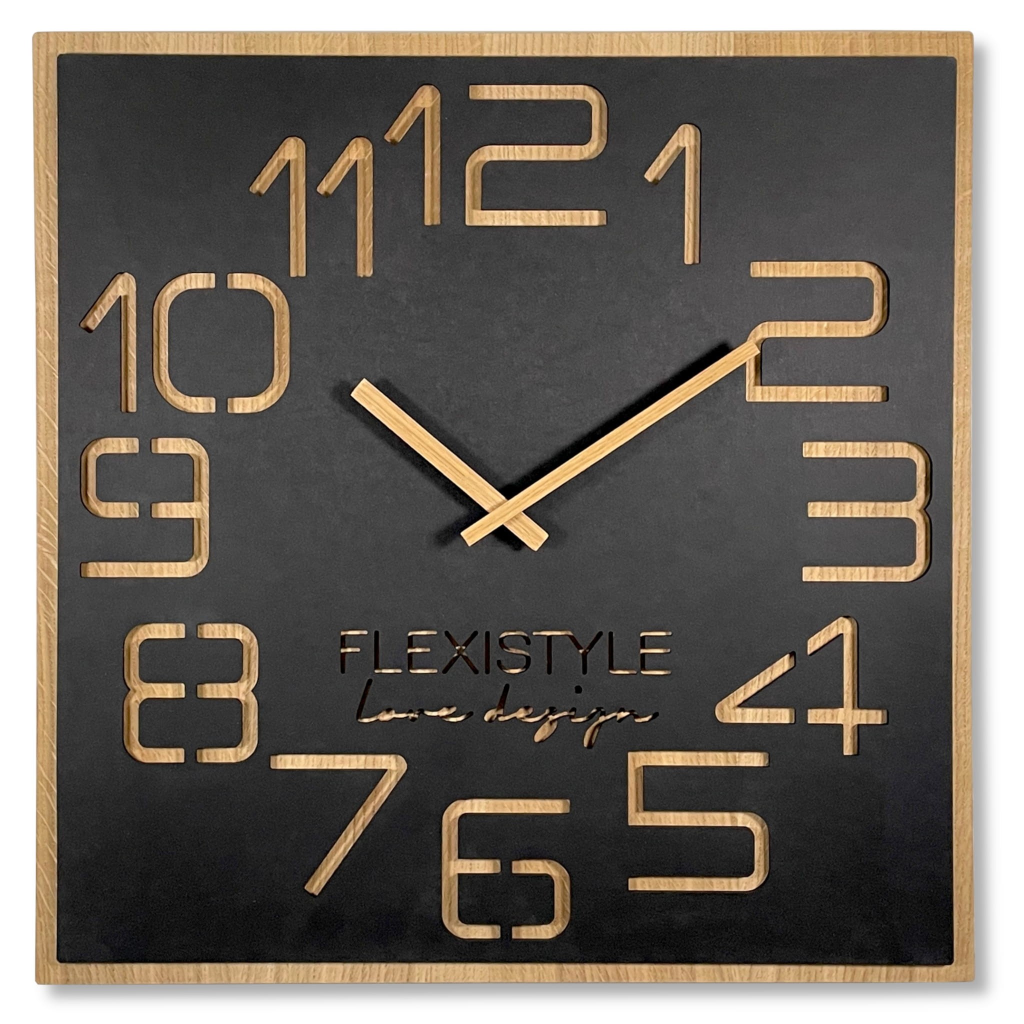 E-shop domtextilu.sk Dizajnové nástené hodiny v luxusnej kombinácia dreva a čiernej farby 60 cm 47309