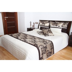 Luxusný prehoz na posteľ béžový s hnedým motívom 260 x 240 cm SKLADOM