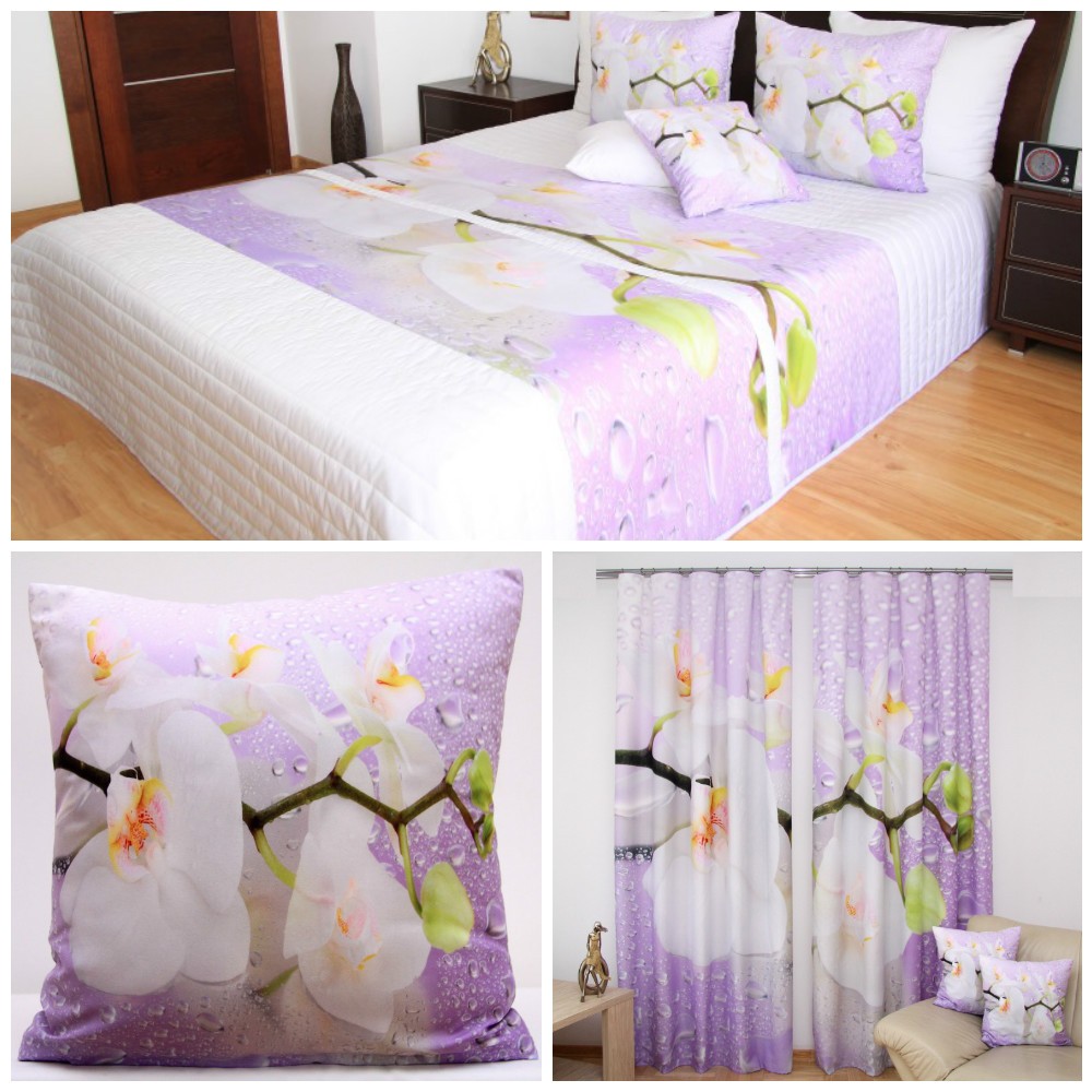 E-shop Bielo-fialová sada do spálne s orchideou a vodnými kvapkami