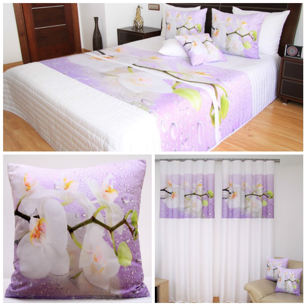 E-shop Bielo-fialový dekoračný set do spálne s bielou orchideou