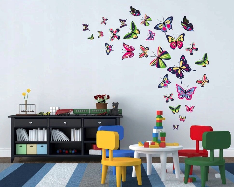 E-shop Veselé nálepky na stenu motýle 76 x 100 cm
