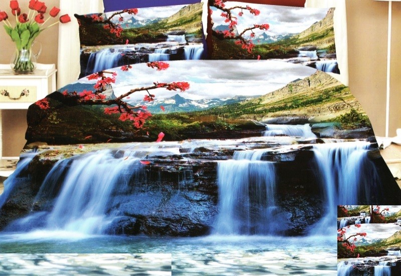 Posteľná obliečka s motívom hôr a vodopádu