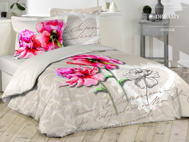 E-shop domtextilu.sk Romantické posteľné obliečky krémovej farby s ružovými kvetmi 4970
