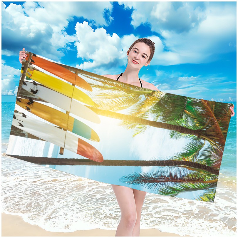 DomTextilu Plážová osuška s motívom paliem a surfov 100 x 180 cm