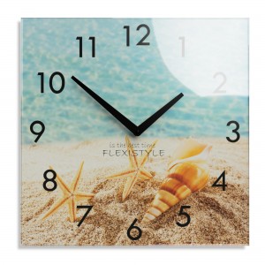 Dekoračné sklenené hodiny 30 cm s motívom pláže