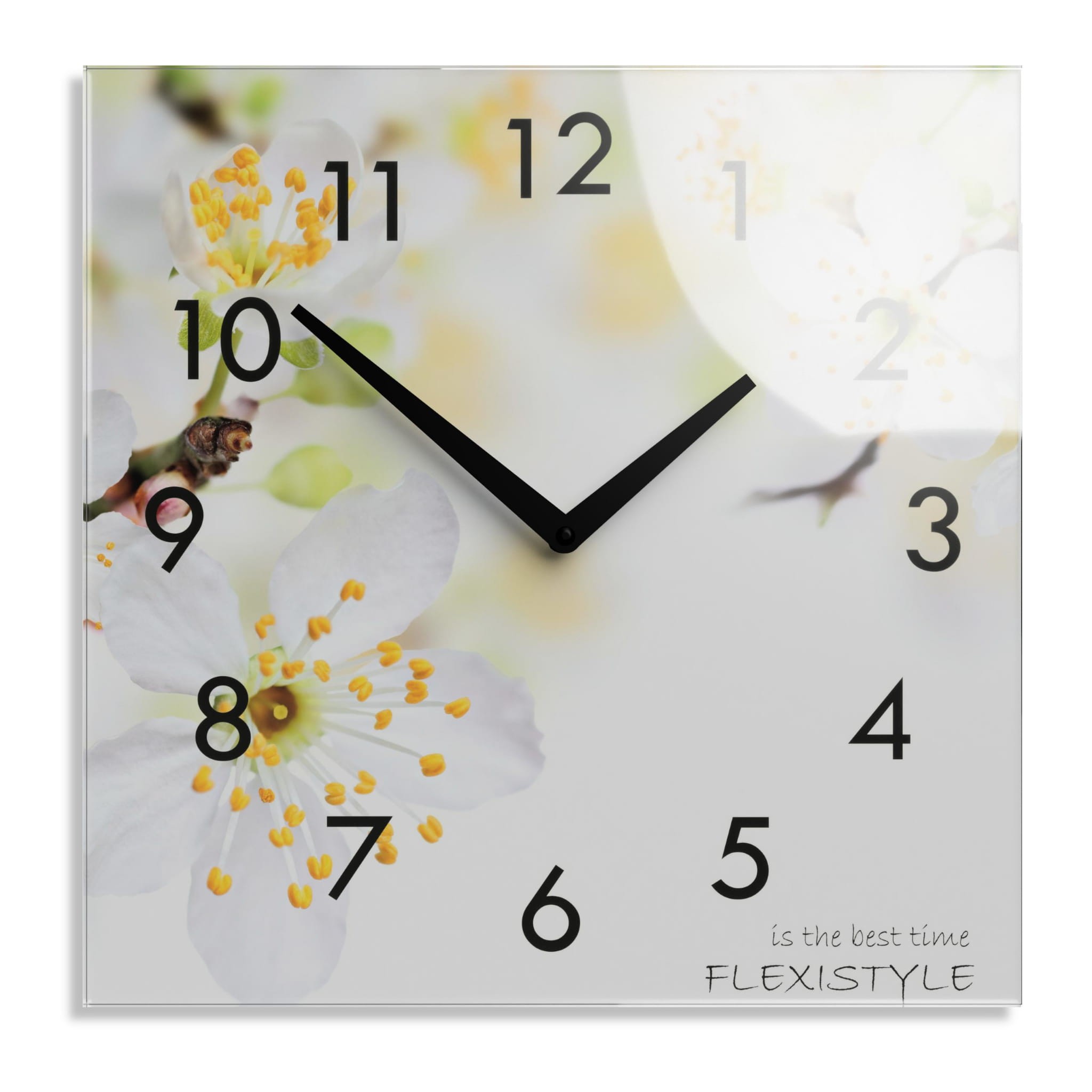E-shop domtextilu.sk Dekoračné sklenené hodiny 30 cm s motívom čerešňových kvetov 57321