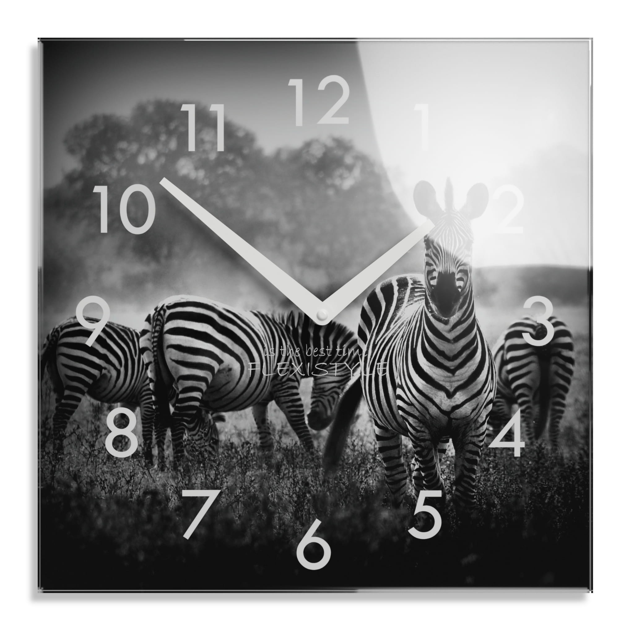 domtextilu.sk Dekoračné čierno biele sklenené hodiny 30 cm s motívom zebry 57409