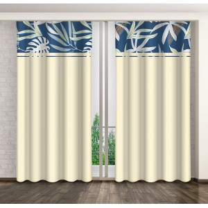 Elegantné béžovo-modré závesy so vzorom palmových listov