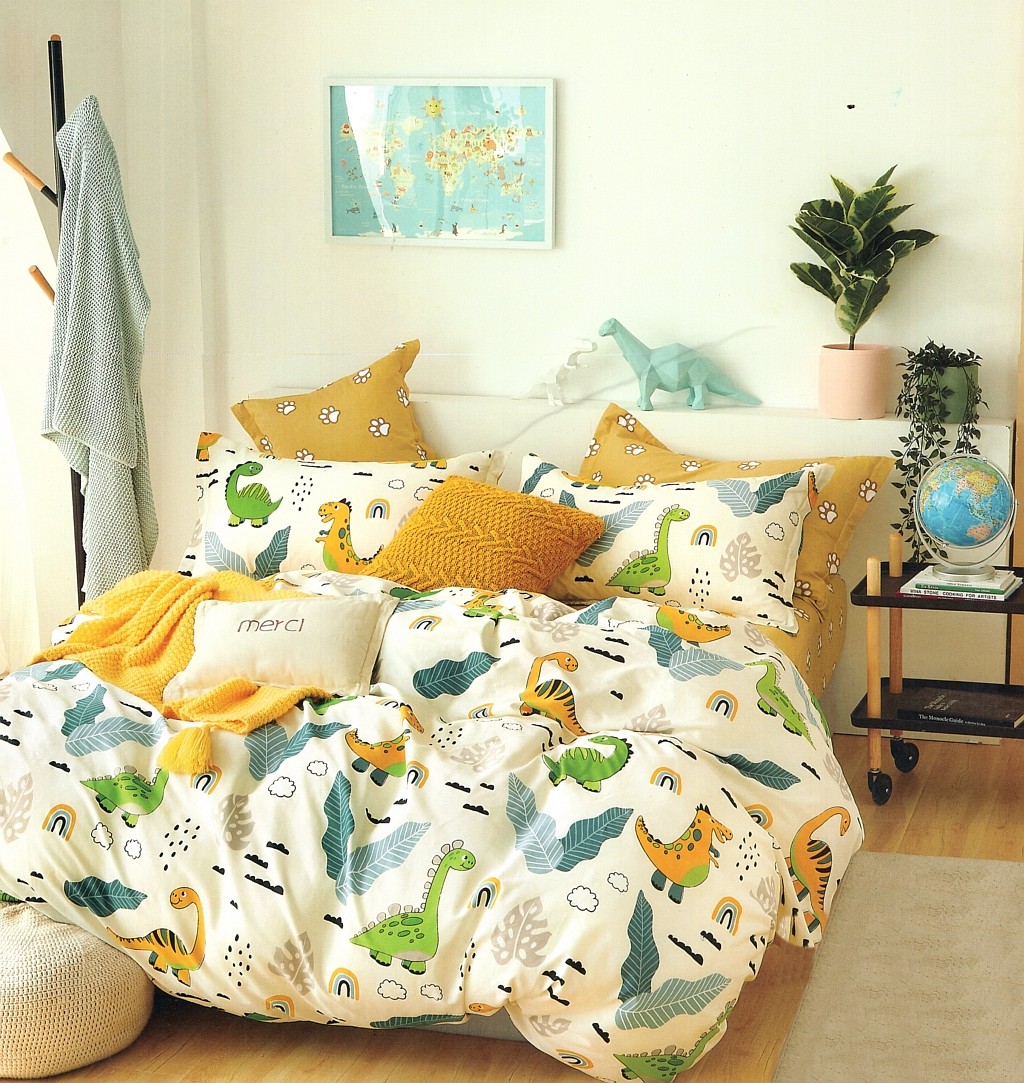 E-shop Obojstranná posteľná bielizeň z bavlneného saténu s krásnou potlačou dinosaurov