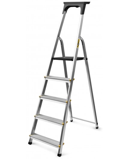 Hliníkový rebrík s 5 schodíkmi, policou a nosnosťou 150 kg