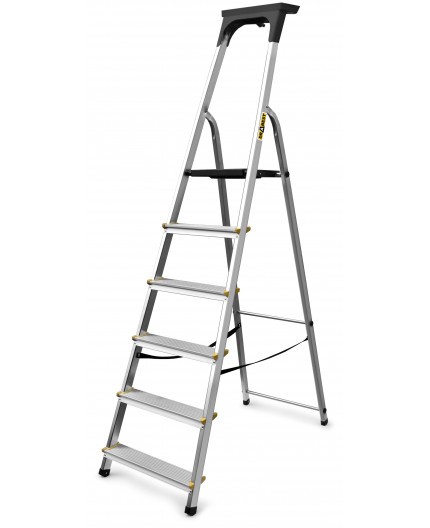 E-shop Hliníkový rebrík so 6 schodíkmi, policou a nosnosťou 150 kg