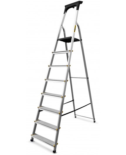 E-shop Hliníkový rebrík s 8 schodíkmi, policou a nosnosťou 150 kg