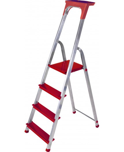 E-shop Hliníkový rebrík so 4 schodíkmi a nosnosťou 150 kg, červenej farby