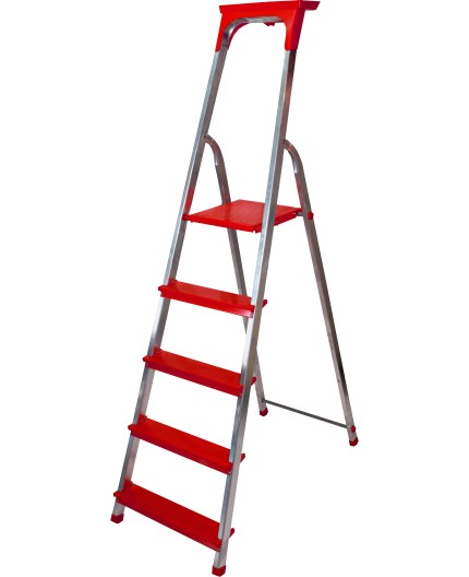 E-shop Hliníkový rebrík so 5 schodíkmi a nosnosťou 150 kg, červenej farby