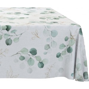 Štýlový obrus na stôl s modernou potlačou krásnym vzorom zelených listkov 85 x 85 cm