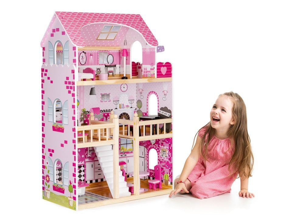 DomTextilu Drevený domček pre bábiky s LED osvetlením a nábytkom 64172