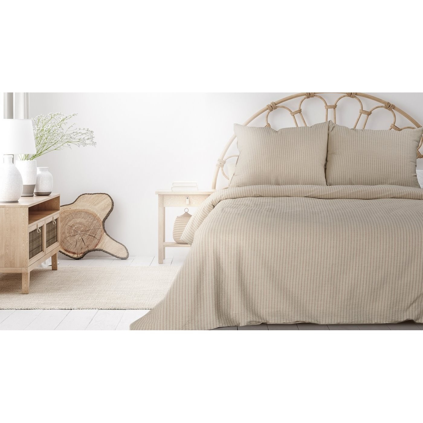E-shop Posteľná bielizeň SEVILLE z bavlny s jemným pruhovaným vzorom v dokonalej béžovej farbe