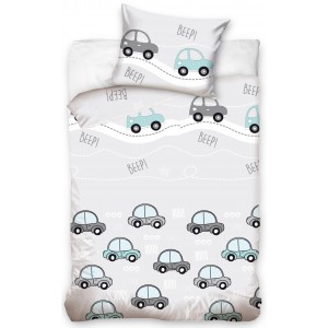 Luxusné bavlnené obliečky pre deti v sivej farbe s autíčkami