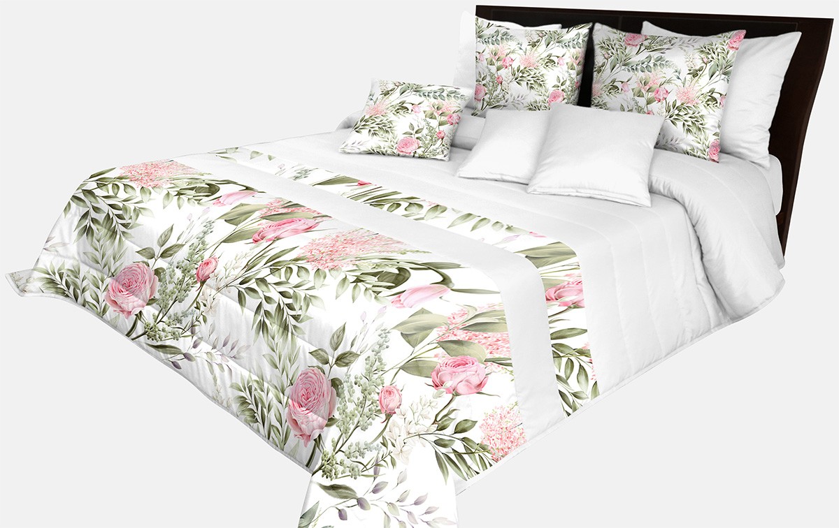 domtextilu.sk Prešívaný prehoz na posteľ v bielej farbe s krásnymi ružovými kvetinami Šírka: 170 cm | Dĺžka: 210 cm 65864-239550