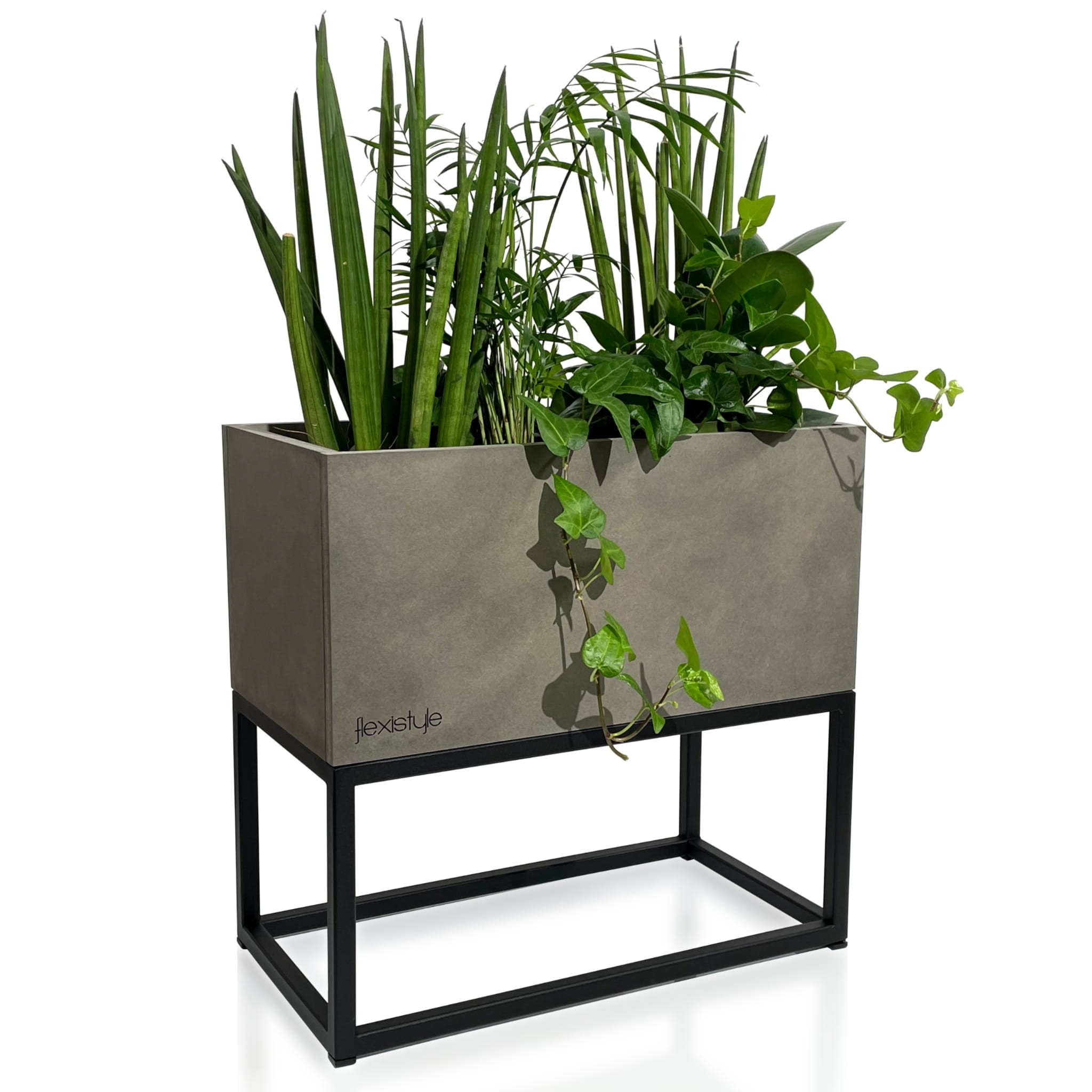 E-shop Domtextilu Elegantný široký kovový kvetináč v šedej farbe LOFT FIORINO 42X22X40 cm