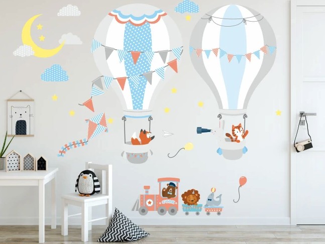 E-shop domtextilu.sk Roztomilá detská nálepka na stenu lietajúci balón 120 x 240 cm 46584-217457