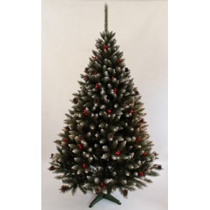 Nádherný vianočný stromček zdobený jarabinou a šiškami 220 cm