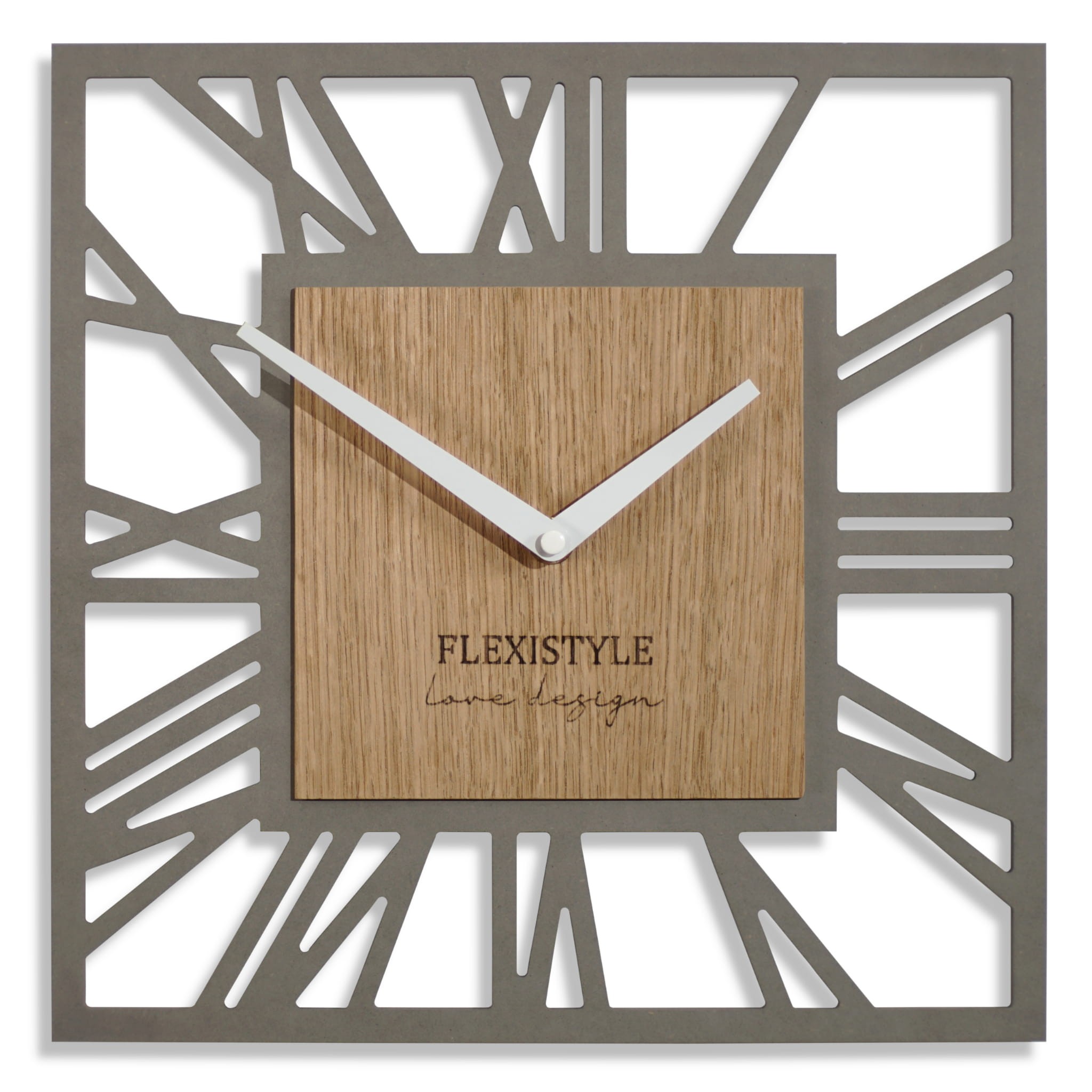 E-shop domtextilu.sk Drevené nástenné hodiny v tvare štvorca v šedej farbe 67525