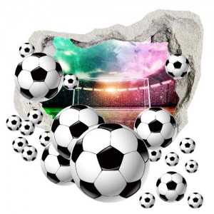 Nálepka na stenu 3D futbalové lopty s pozadím štadióna
