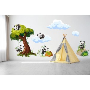 Nálepka na stenu pre deti veselé pandy na strome