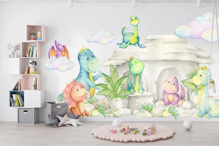 domtextilu.sk Nálepka na stenu pre deti kreslený svet dinosaurov 80 x 160 cm