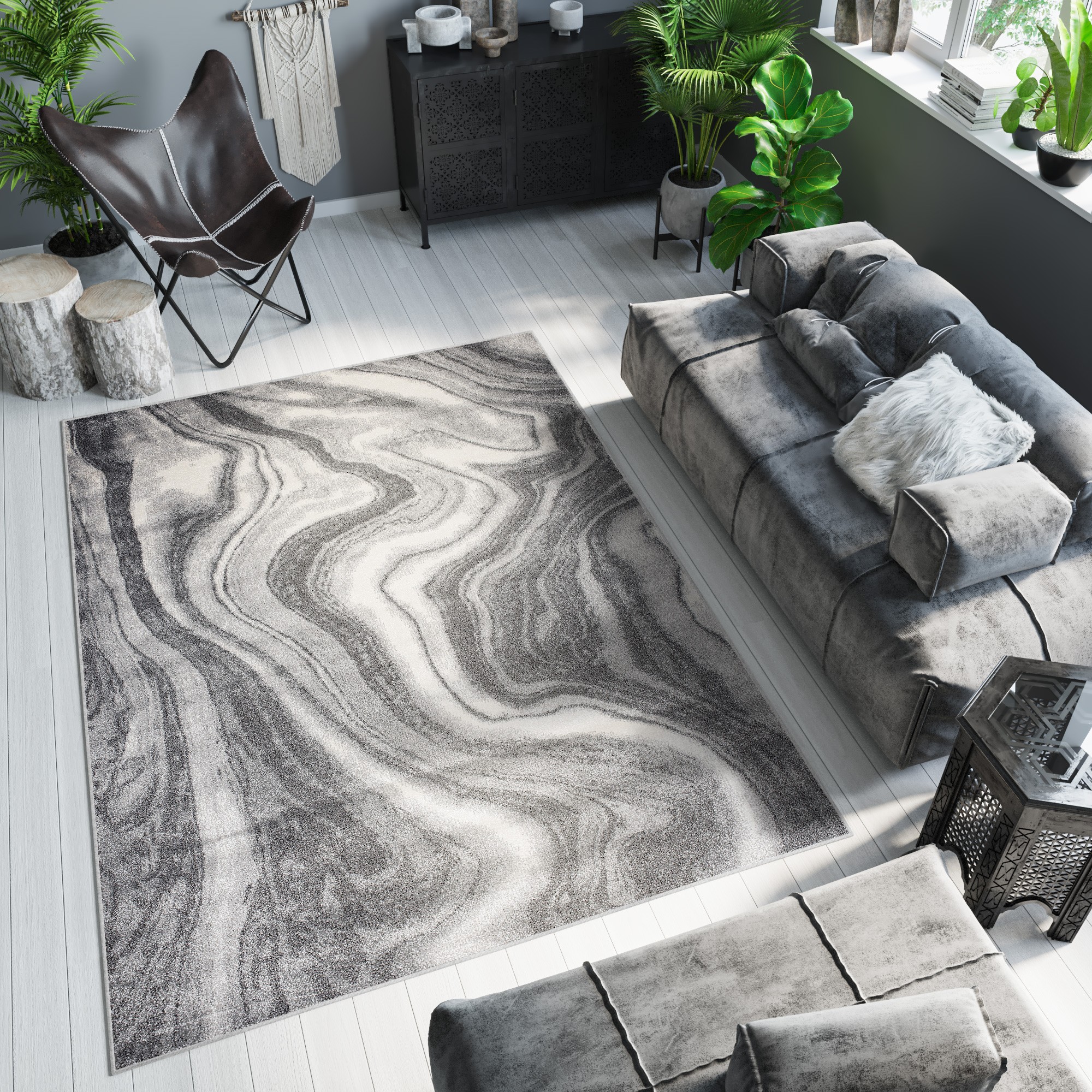 domtextilu.sk Tmavý sivý dizajnový koberec s abstraktným vzorom 68297-243335