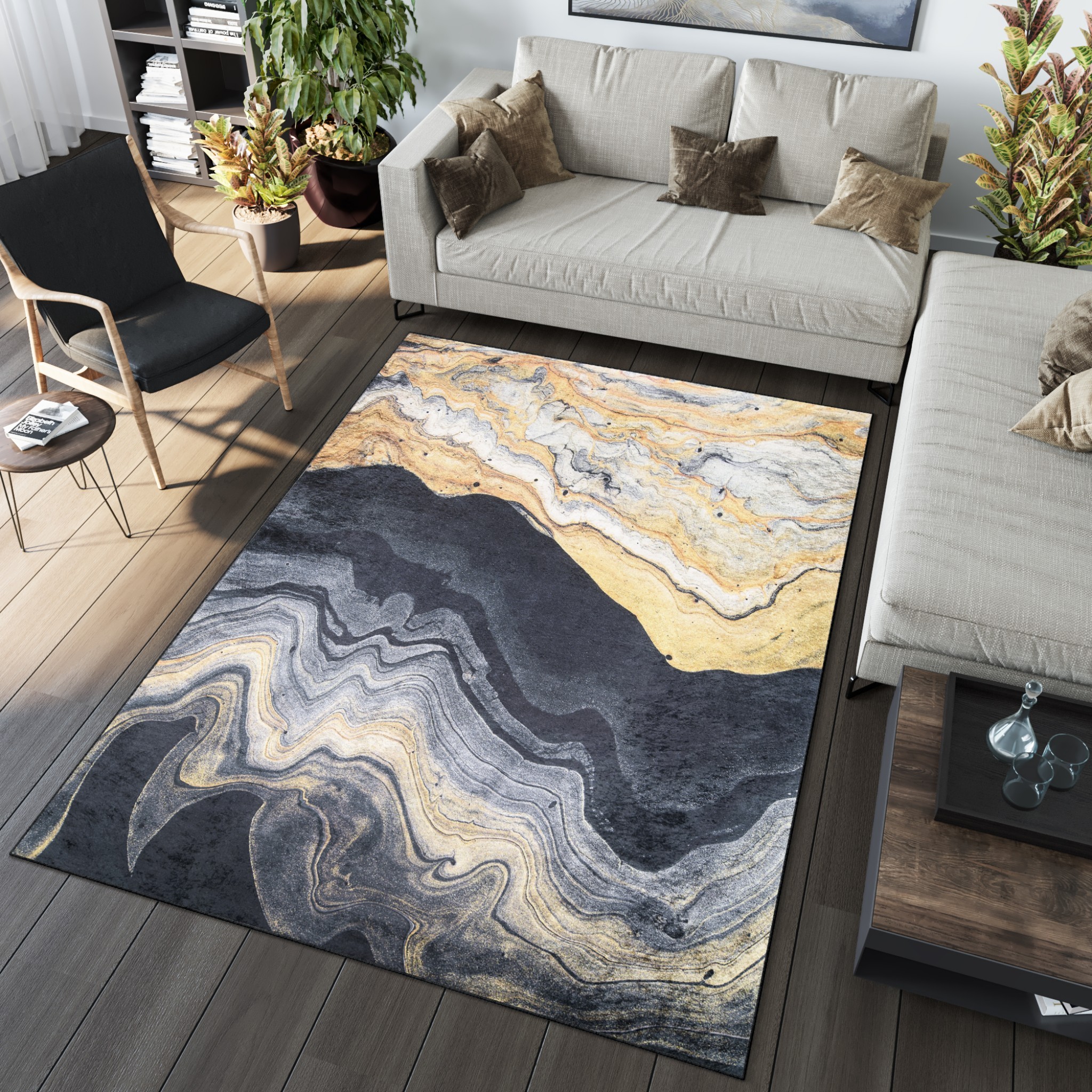 domtextilu.sk Čierny dizajnový koberec s abstraktným vzorom 68542-243840