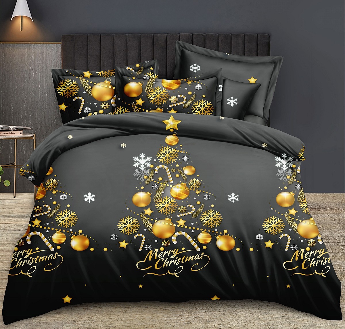 E-shop domtextilu.sk Vianočné posteľné obliečky s motívom Zlatý vianočný stromček 68690-244867