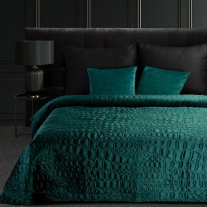 Dizajnový prehoz na posteľ  SALVIA  z jemného zamatu tyrkysovej farby